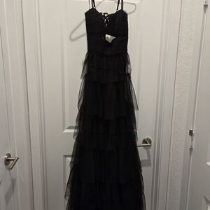 Elegant Black Tiered Evening Gown